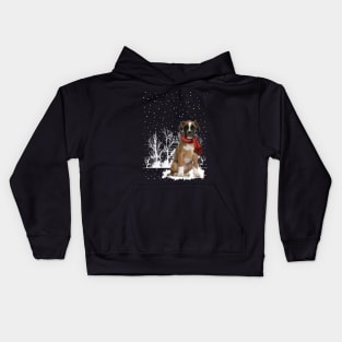 Christmas Boxer With Scarf In Winter Forest Kids Hoodie